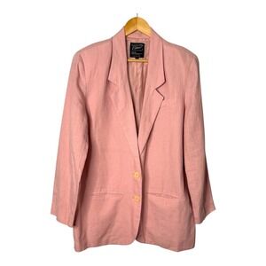 Carole Little Petites Linen Blazer Silk Lined Career Jacket‎ Pink Women Size 12